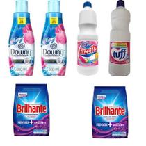 2 Amaciantes de Roupas DOWNY 500ML + 2 Sacos de detergente em pó lava roupas BRILHANTE 800g + 1 Alve
