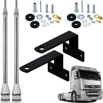 2 Antena Móvel Marinox 2,70 metros Alongador Inox 60cm Pl-2003 + 2 Suporte Traseiro Caminhão Volvo FH + Parafusos Anti-Furto