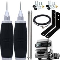2 Antena Móvel Px B-2003P Alongador Inox 60cm Suporte Dianteiro Mercedes Benz Axor Cabo 5,5mts Parafusos Anti-Furto
