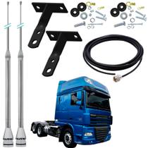 2 Antena Móvel Px Inox 2,70 metros Alongador 60cm Cabo 5,5m Parafusos Anti-Furto Suporte Traseiro Daf