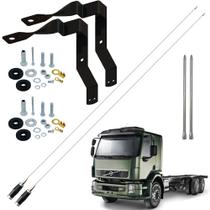 2 Antena Móvel Px Mini Maria Mole 1,40 metros Alongador 25cm Parafusos Anti-Furto Suporte Dianteiro Volvo Vm