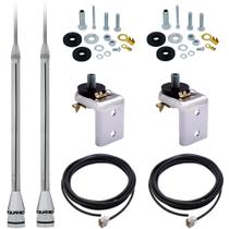 2 Antena Px 2,70 Metros Maria Mole Aço Inox Alongador 60cm Suporte Universal Cabeamento 5,5 Metros Parafusos Anti Furto