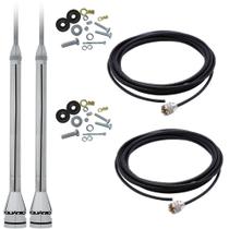 2 Antena PX Marinox 2,70 Metros Radio Amador Alongador Inox 60CM + 2 Cabo Coaxial 5,5 Metros