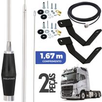 2 Antena Px Mini Maria Mole Inox 1,40m Alongador 25cm Cabo 5,5m Volvo Fh Parafusos Anti-furto