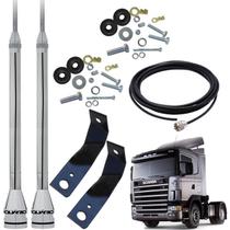 2 Antenas Inox 2,70 metros alongador prolongador 60cm pl-2003 + Suportes Caminhão Scania 124 + cabo 5,5 metros