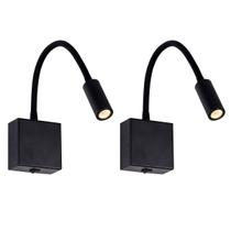 2 Arandela Articulada de Leitura LED Preta 3W 3000K Ace15