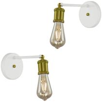 2 Arandela Articulada Retro Nordic Branco/Doura + Lamp. ST64 - MARRYLUZ