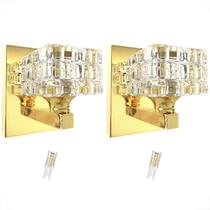 2 Arandela Cristal Interna Dourado Brilhoso Sala Bet39 + Led