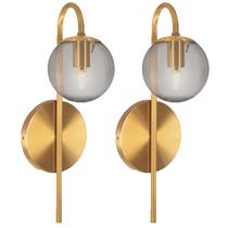 2 Arandela Esfera de Vidro Fume Dourado Cabeceira Dhora Lup33