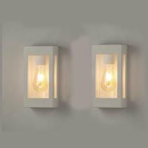 2 Arandela Externa Vintage Branca Retangular Varanda Zan89 + lâmpada 4w