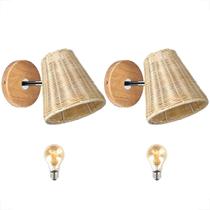 2 Arandela Foco Móvel Fibra Natural Ratan Quarto Nat94 + Led 2 Arandela Foco Móvel Fibra Natural Ratan Quarto Nat94 + Led