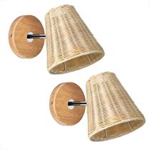 2 Arandela Palha Fibra Natural Rattan Direcionável Nat94