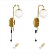 2 Arandelas Abajur Parede Interna Cama Interruptor Dourado