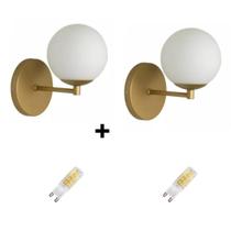 2 Arandelas Parede Jabuti Globo Cabeceira Dourado+ Lâmpadas