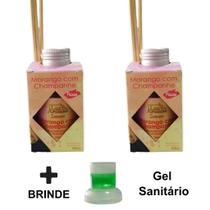 2 Aromatizante Ambiente Morango com Chamapnhe Odorizador Palito Difusor 100ml Luz Aromas - Envio Já
