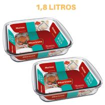 2 Assadeira De vidro Quadrada 1,8L Litros Marinex