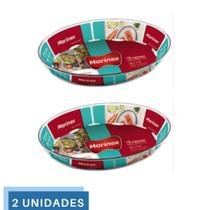 2 Assadeira Marinex Oval Vidro 1,6L Assado Doce Torta Nadir