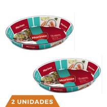 2 Assadeira Marinex Oval Vidro 1,6L Assado Doce Torta Nadir
