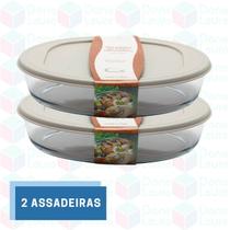 2 Assadeira Oval 1,6 Tampa Sortida Vidro Temperado Resistente
