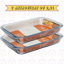 2 Assadeira Retangular 2,2L Forno Microondas Doces Sobremesa