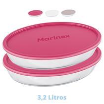 2 Assadeiras Oval Vidro 3,2L Costela Doces Marinex Com Tampa