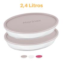 2 Assadeiras Oval Vidro Com Tampa 2,4L Refratário Marinex
