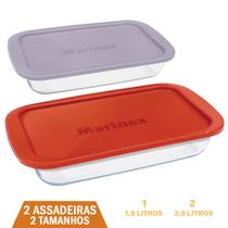 2 Assadeiras Retangulares Vidro C/ Tampa 1,6 + 2,9 Marinex