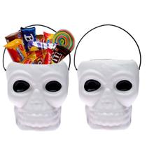 2 Baldes com Alça de Caveira Festa Dia Das Bruxas Halloween Decorativo Branco