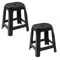 2 Banco Banqueta Plástica Reforçada 90kg Preto - Rischioto