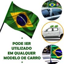 2 Bandeira Do Brasil Clássica Colorida Para Vidro Janela Do Carro Com Haste Copa 30cm x 45cm Linha premium