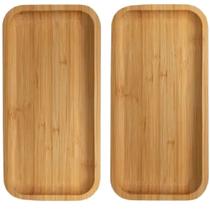 2 Bandeja Bambu Decorativa Café Retangular Madeira 28cm