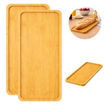 2 Bandejas Bambu 23cm Retangular P/ Servir Café Elegante 2 Bandejas Bambu 23cm Retangular P/ Servir Café Elegante