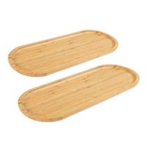 2 Bandejas Bambu Lavabo Decorativa Café Retangular 25cm
