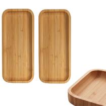 2 Bandejas Bambu Lavabo Decorativa Café Retangular 28cm