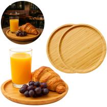 2 Bandejas de Bambu Tabúa Redonda 19,5cm Ideal P/ Servir