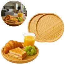 2 Bandejas de Bambu Tabúa Redonda 24,5cm Ideal P/ Servir