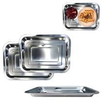 2 Bandejas em Aço Inox Retangular Para Servir Garçom 26cm 2 Bandejas em Aço Inox Retangular Para Servir Garçom 26cm