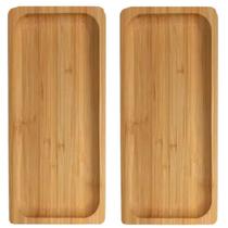 2 Bandejas Petisqueira de Bambu Retangular 28cm Decoração