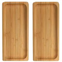 2 Bandejas Petisqueira de Bambu Retangular 28cm Decoração