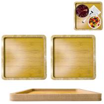 2 Bandejas Petisqueira Quadrada Madeira Prato Decoração 22cm