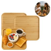 2 Bandejas Quadrada Bambu Ideal P/ Servir e Decorar 25cm