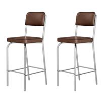 2 Banqueta Alta Aço Reforçado Acento e Enconsto Estofado Marrom Moderna Área de Lazer Vintage