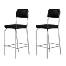 2 Banqueta Alta Aço Reforçado Acento e Enconsto Estofado Preto Moderna Área de Lazer Vintage