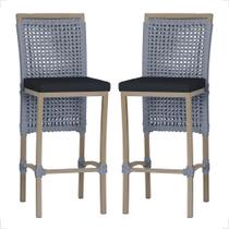 2 Banqueta em Alumínio Roma Fendi Corda Náutica Tecido 12 2 Banqueta em Alumínio Roma Fendi Corda Náutica Tecido 12