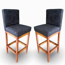 2 banquetas alta c/ encosto tokio suede preto g2home