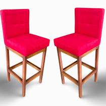 2 banquetas alta c/ encosto tokio suede vermelho g2home