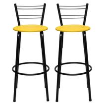 2 Banquetas Banco Para cozinha Bar Encosto Premium Acabamento Da Estrutura Cadeira Preta