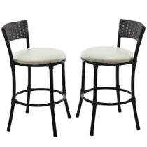 2 Banquetas Forts Baixa Ferro Fibra Sintética Preto Assento Branco