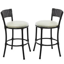2 Banquetas Forts Baixa Ferro Pintura Eletrostática Fibra Sintética Preto Assento Branco