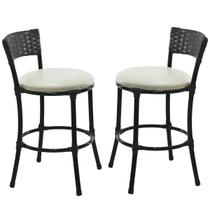 2 Banquetas Forts Baixa Fibra Sintética Preta Ferro Pintura Eletrostática Assento Estofado Branco